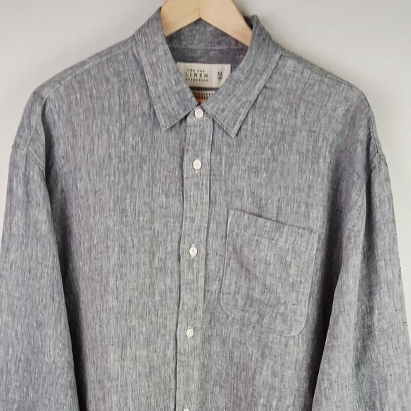 The A & F Linen Collection SZ XL Cropped Linen Button-Up Shirt In Chambray - Picture 5 of 7